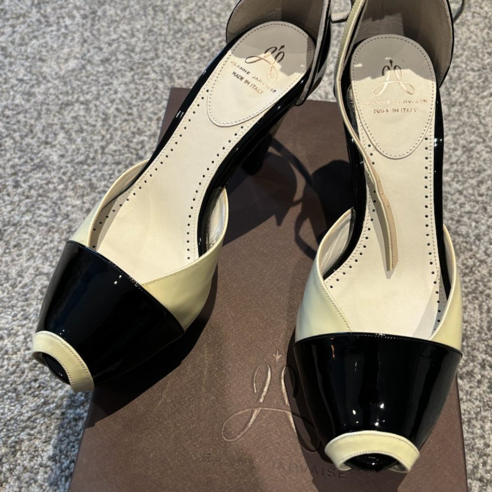 Jeanne Jarvaise Colorblock Peep Toe Strap Block Heels Size EURO 38